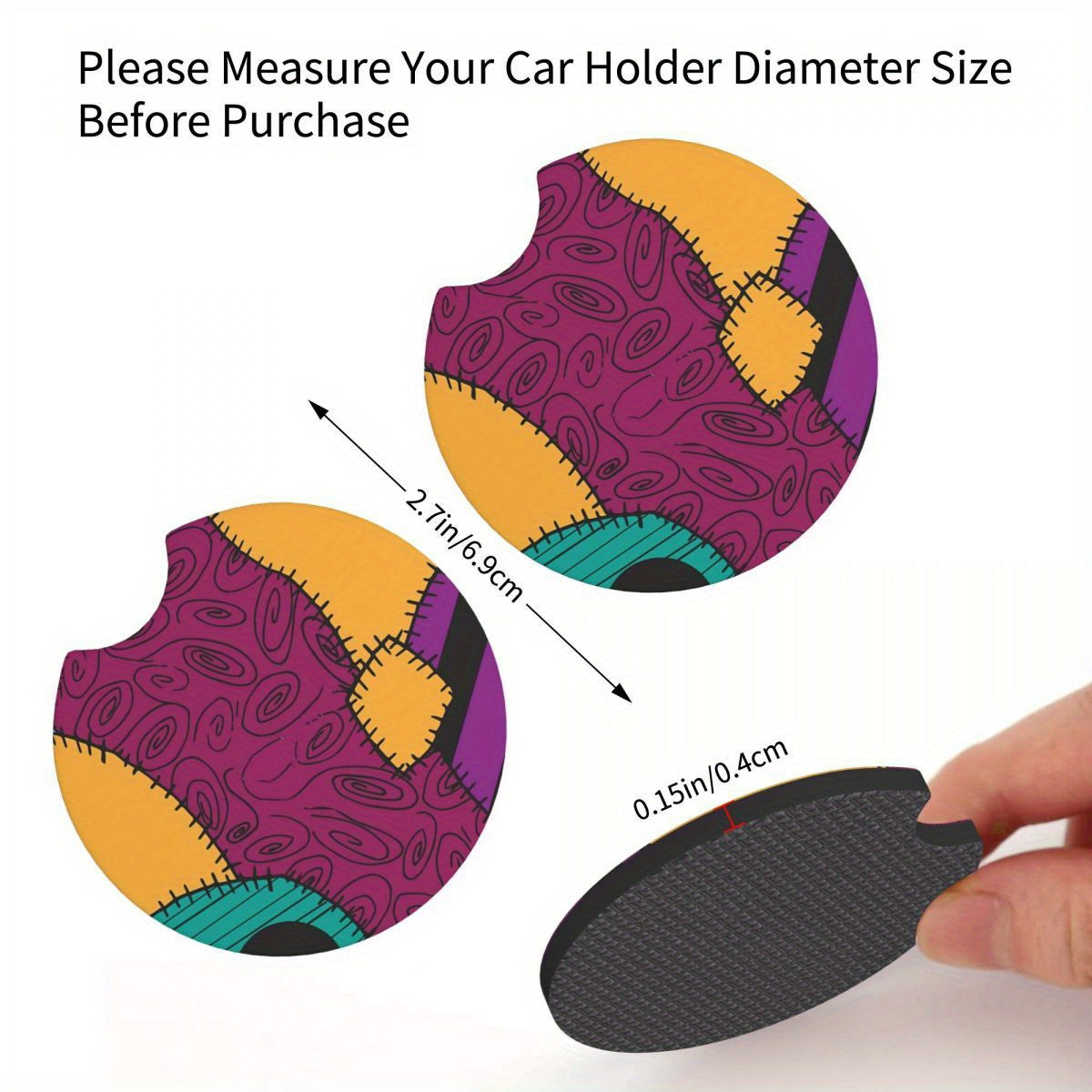 6-Piece Complete Car Decoration Kit - Soft Polyester Steering Wheel Cover, Center Console Pad, Cup Holder Coasters, and More - No Filler, Durable, and Easy to Clean Nightmare Before Christmas Accessories