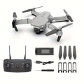 Intelligent aerial drone E88 single camera with dual batteries and replacement blades, equipped with protective frame and quadcopter, wireless connection, mobile phone remote control of unmanned aerial vehicle, aerial camera,