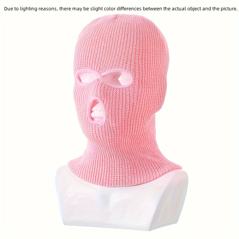 1pc Unisex Acrylic Balaclava Ski Mask, Street Style Knitted Warm Headgear, Medium Stretch Solid Color, Hand Washable, Halloween Horror Spoof Car Decoration, 100% Acrylic