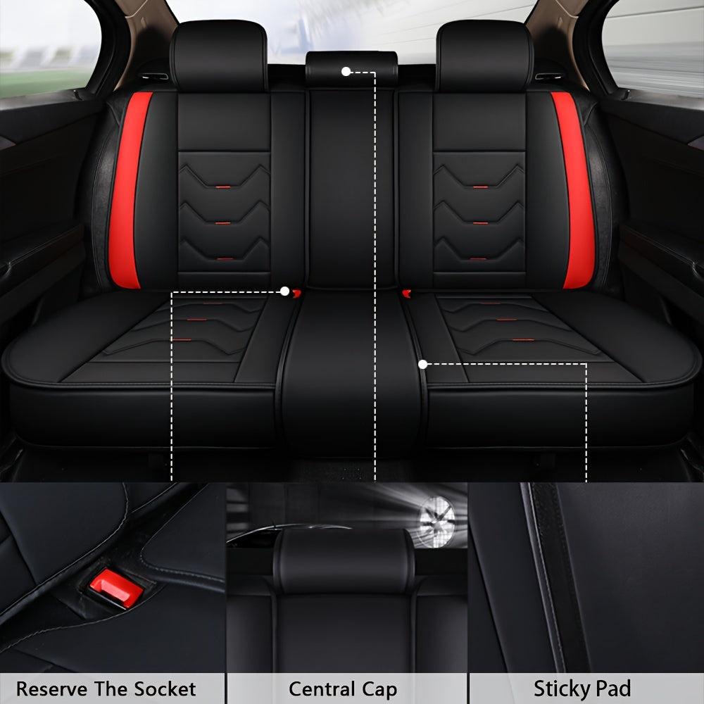 Full Set 5 Seats Car Seat Cover Faux Leather Waterproof Adjustable Rear Bench Pad Full Coverage Seat Cushion Protector Universal fit