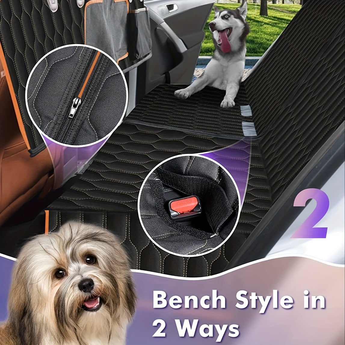 6-in-1 Dog Car Seat Cover for Back Seat, 60/40 Split 100% Waterproof Dog Hammock for Car, Trucks Suvs-Scratchproof Nonslip Back Seat Protector for Dog