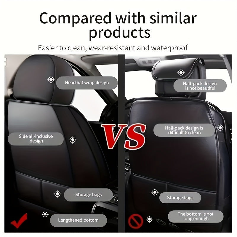 Universal Fit PU Leather Car Seat Covers Set, Cartoon Design, Full Wrap, Non-Washable for Vehicle, All-Season, No Filler - 5 Seats Deluxe Edition