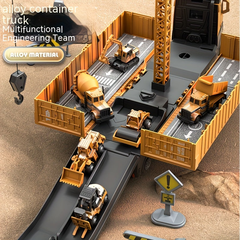 Super Large Alloy Container Engineering Vehicle Set Toy Container Ejectable Large Crane Model Boy As Halloween Gift