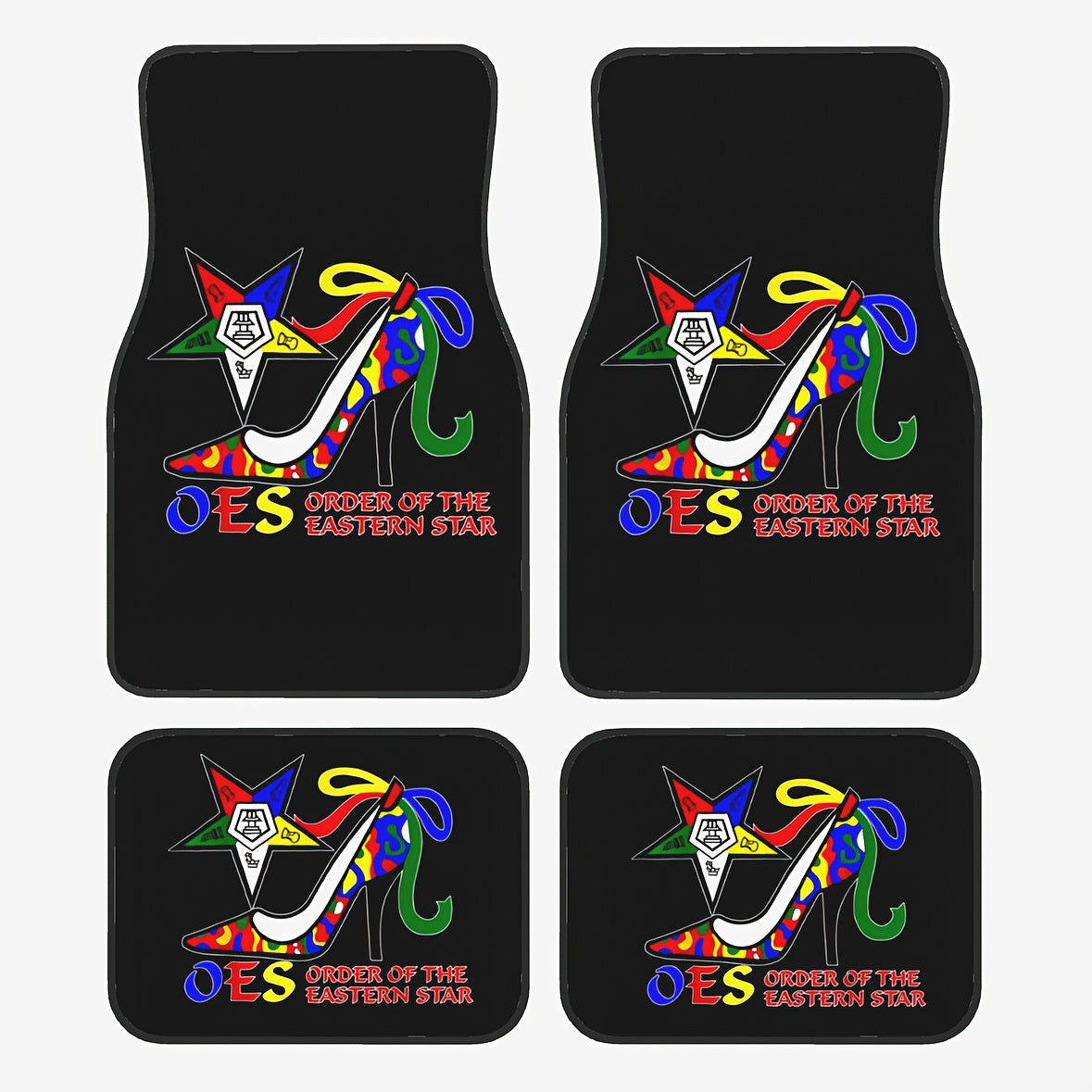 4pcs OES Eastern Star High Heel Shoe Pattern Print Car Floor Mats Set- Universal Fit Front& Rear Full Coverage Auto Interior Accessories, Vehicles Floor Mats Suitable for Sedans, Vans, Suvs