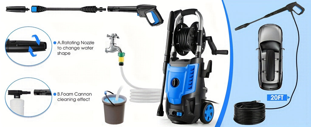 Power Washer, H4800 Pressure Washer 1800W Electric High Pressure Washer Professional Car Washer Cleaner Machine With With All-in-one Adjustable Nozzle & Hose For Patio Garden Yard Vehicle