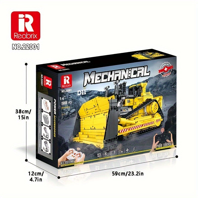 Reobrix 1988pcs Busy Construction Vehicle Blocks, Engineering Vehicle Building Block Assembly Model DIY Puzzle Assembling Building Blocks, Cool And Fun Vehicle Building Block Model Toys