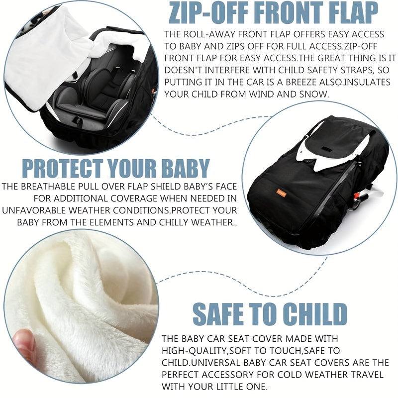 Infant Car Seat Cover, Protective Cover for Babies, Winter Shield, Universal Winter Car Seat Cover for Boys And Girls, Comfortable And Warm, Car Seat Covers for Baby Seats (Black)