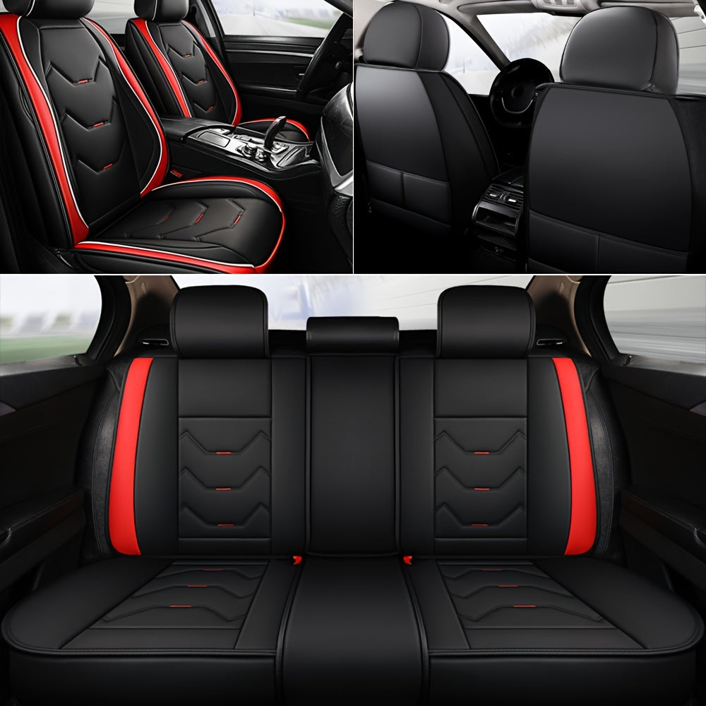 Full Set 5 Seats Car Seat Cover Faux Leather Waterproof Adjustable Rear Bench Pad Fully Wrapped Seat Cushion Protector Universal fit for Most Car Sedan Truck Suv