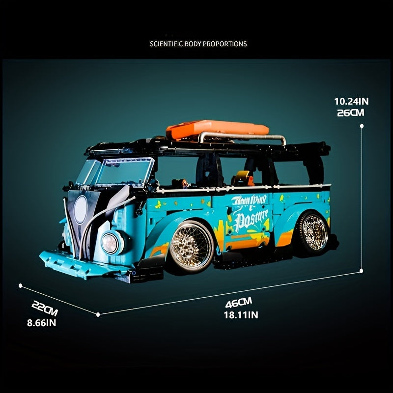 2550pcs 1:10 low lying explosive modified T1 camping vehicle small particle puzzle assembly plug-in block car model high difficulty assembly technology mechanical block toy