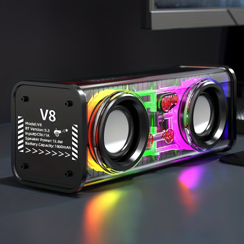 Kinglucky Portable Wireless Bass Speaker with Subwoofer, Stereo Speaker with Dual Speakers, Color-Changing LED Light, Support TF Card/AUX/U Disk, Wireless Subwoofer Speaker for Home, Car, Outdoor Use, Perfect Christmas Gift f