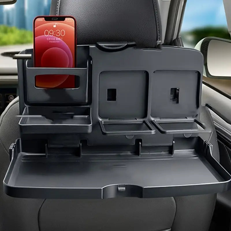 Black Multifunctional Car Backseat Tray with Foldable Table - Portable Dining Desk Holder for Eating, Drinking, and Laptop Work, Adjustable Organizer for Vehicle Interior, Car Table Tray