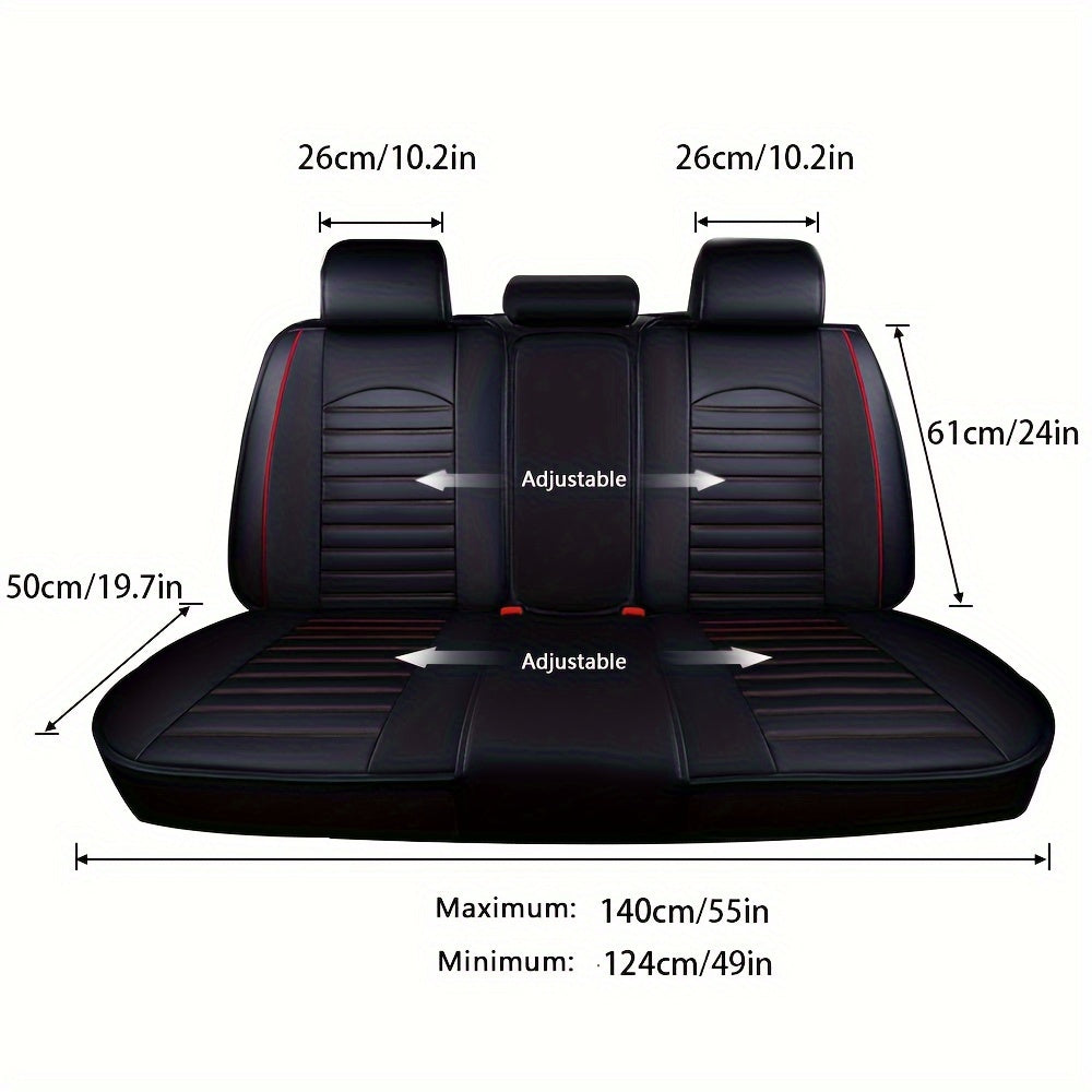 5-Seat Full Set Premium Waterproof Faux Leather Car Seat Cover with Adjustable Cushion Protector, 2 Headrest and 2 Lumbar Pillows, Universal Fit for All-Season Use, PU Leather Surface, Sponge Filled for Ultimate Comfort