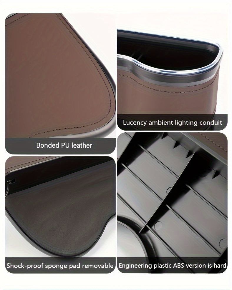 Car Seat Slot Storage Box, ABS Resin, with Mobile Phone Holder, Charger, Ambient Lighting, Center Control Armrest, for Car Interior