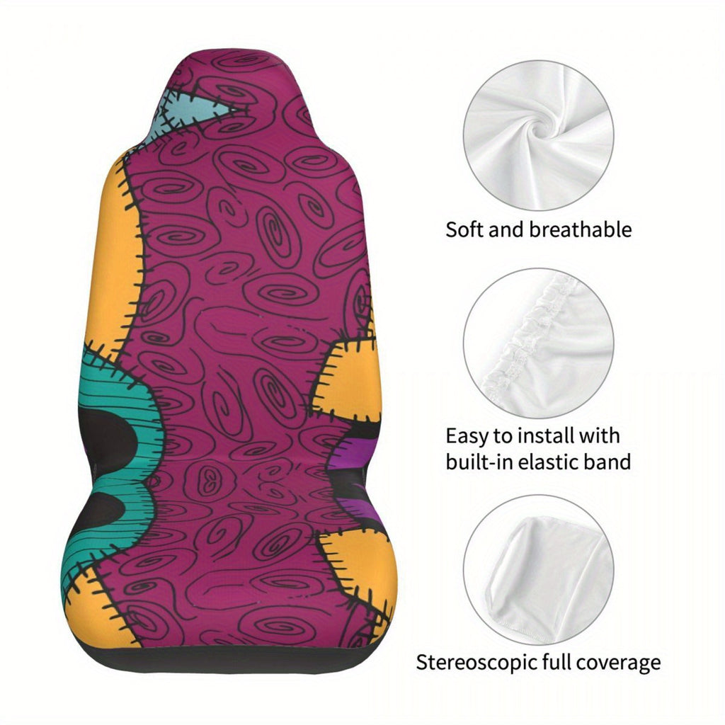 6-Piece Complete Car Decoration Kit - Soft Polyester Steering Wheel Cover, Center Console Pad, Cup Holder Coasters, and More - No Filler, Durable, and Easy to Clean Nightmare Before Christmas Accessories