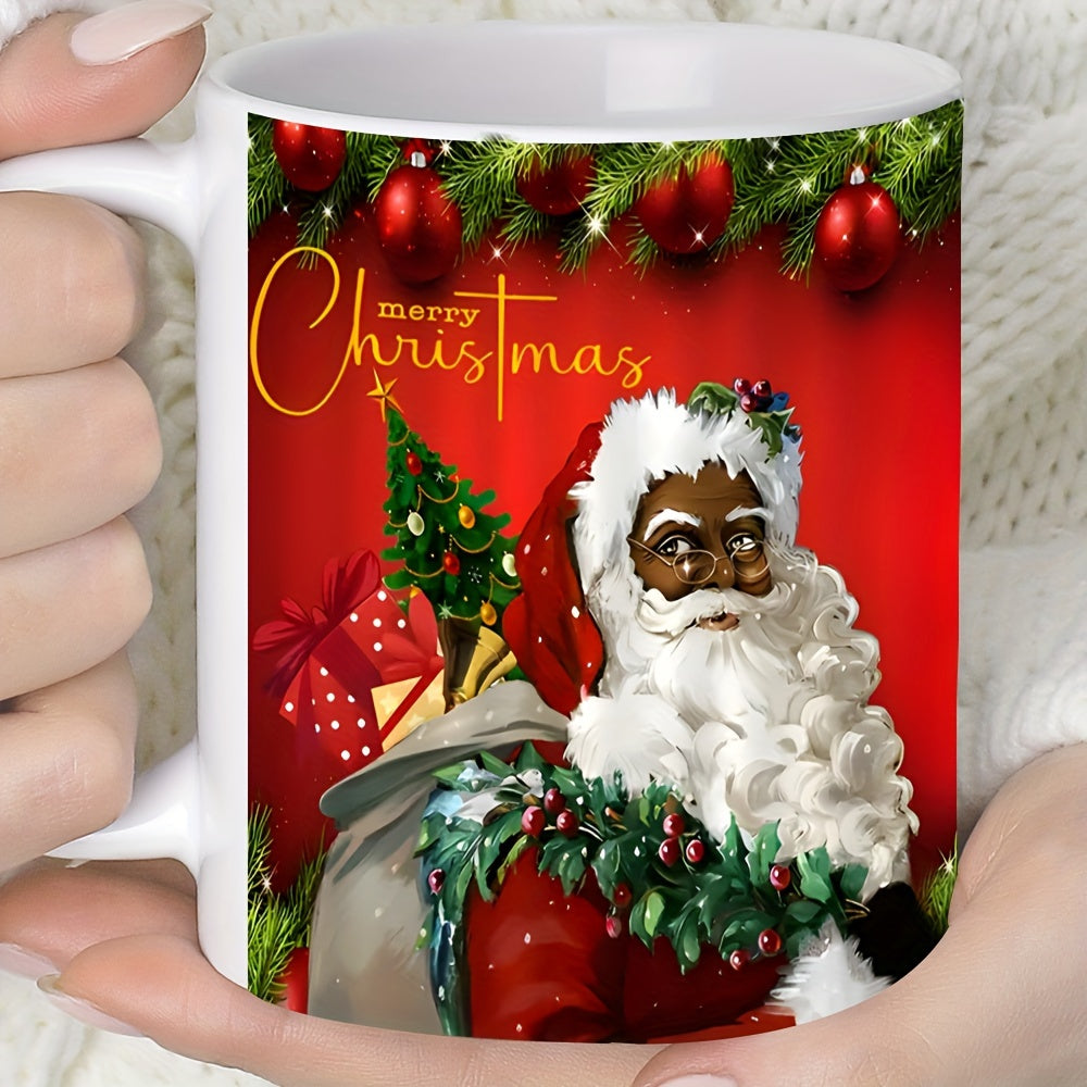 Merry Christmas Ceramic Coffee Mug 11oz - Santa with Gifts Holiday Design, Machine Washable, Reusable, Eco-Friendly Recyclable Material, Ideal for Juice, Milk, Perfect Gift for Family, Friends, Siblings