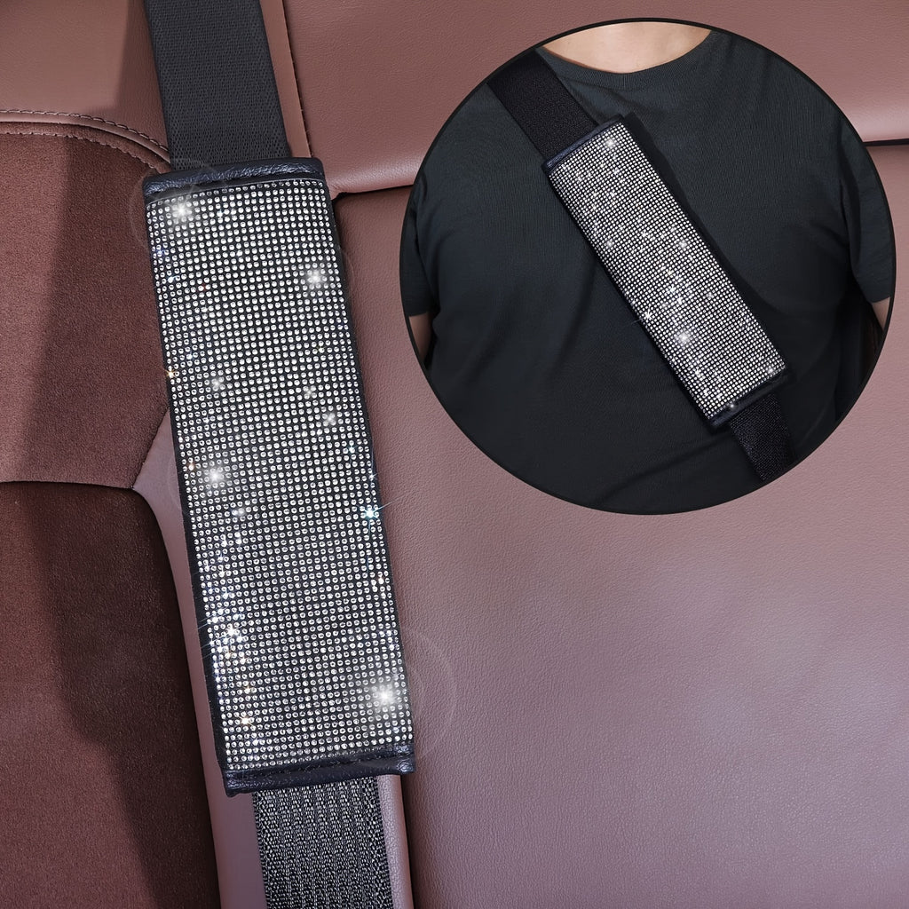 30pcs Bling Car Accessories Set for Women, Steering Wheel Covers Universal Fit 15 Inch, Seat Belt Covers, Armrest Cover, Gear Shift Covers