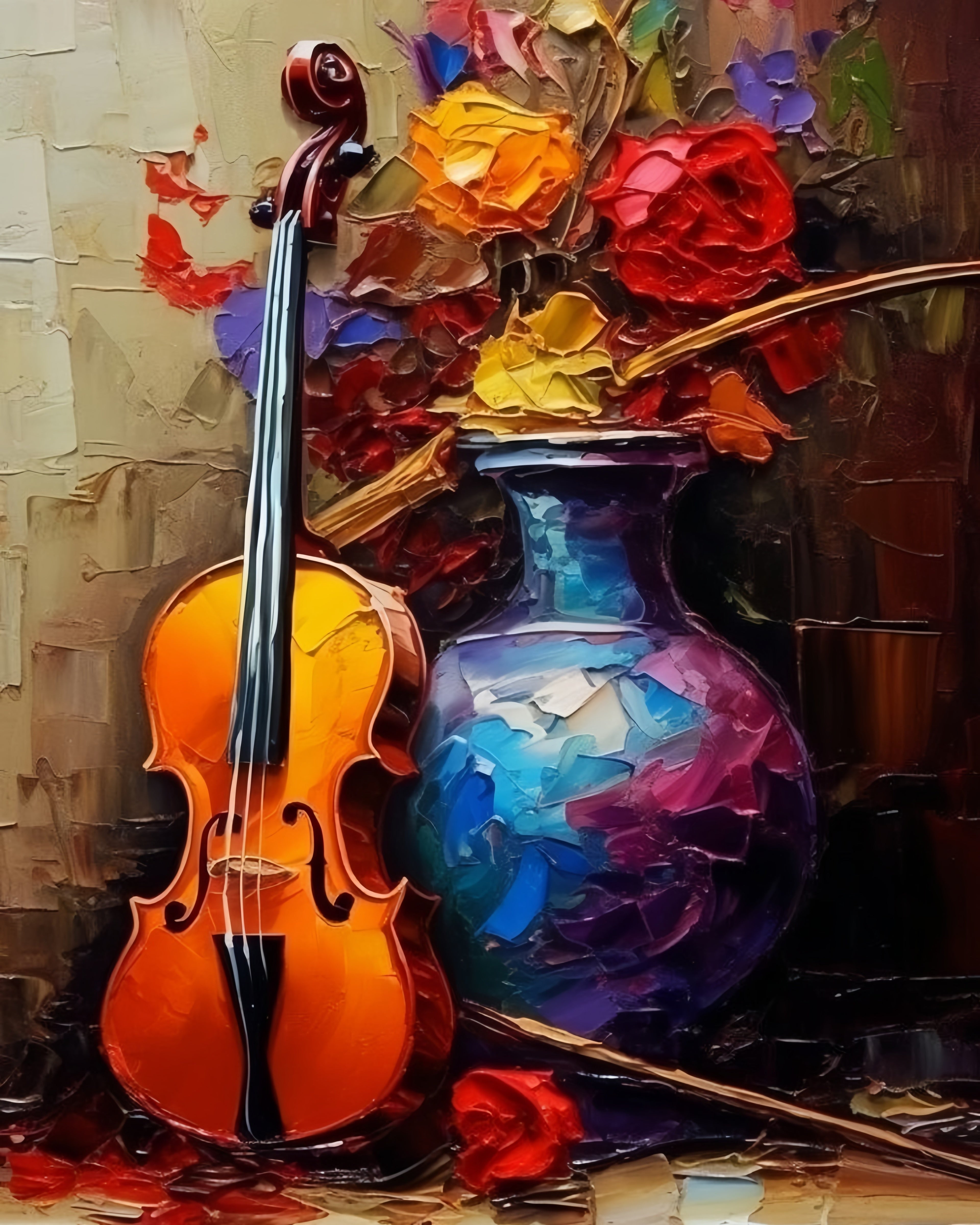 Diy Paint By Numbers Kit - Violin & Flowers Still Life | 19.7X15.7" Canvas | Eco-Friendly Acrylic Paints & Brushes Included (Frame Not Included)