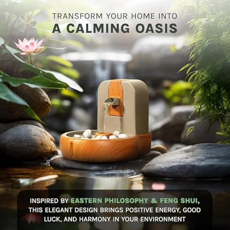 Cat Water Fountain Eco-Friendly Zen Cat Fountain with Feng Shui Design Bioplastic Wheat-Based Material Splash-Free Easy to Clean Premium Filtration Water Fountains for Cats Indoor