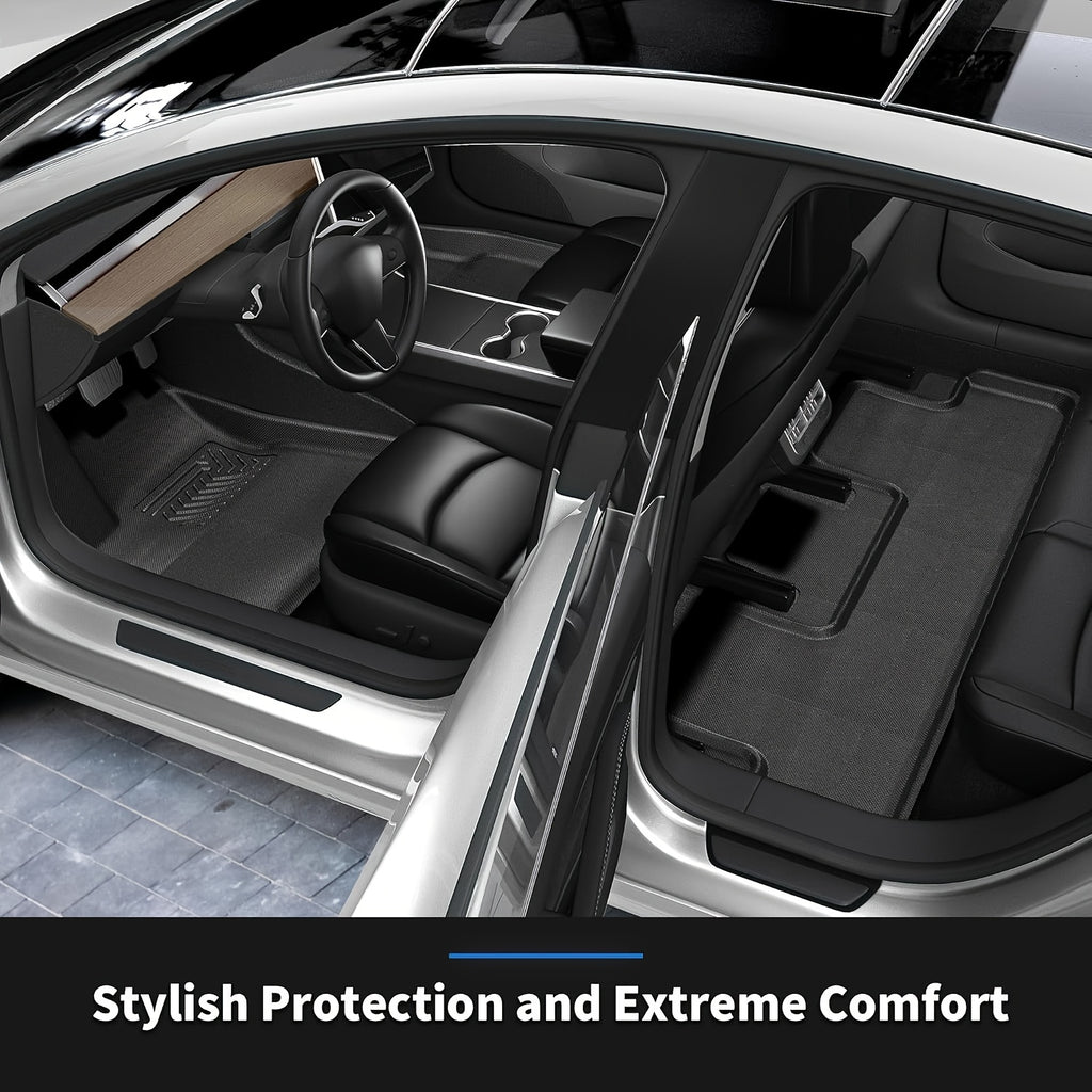 Floor Mats for Tesla Model 3 Highland 2024, All Weather TPR XPE Floor Mats Full Set 1st and 2nd Row, Cargo Liner