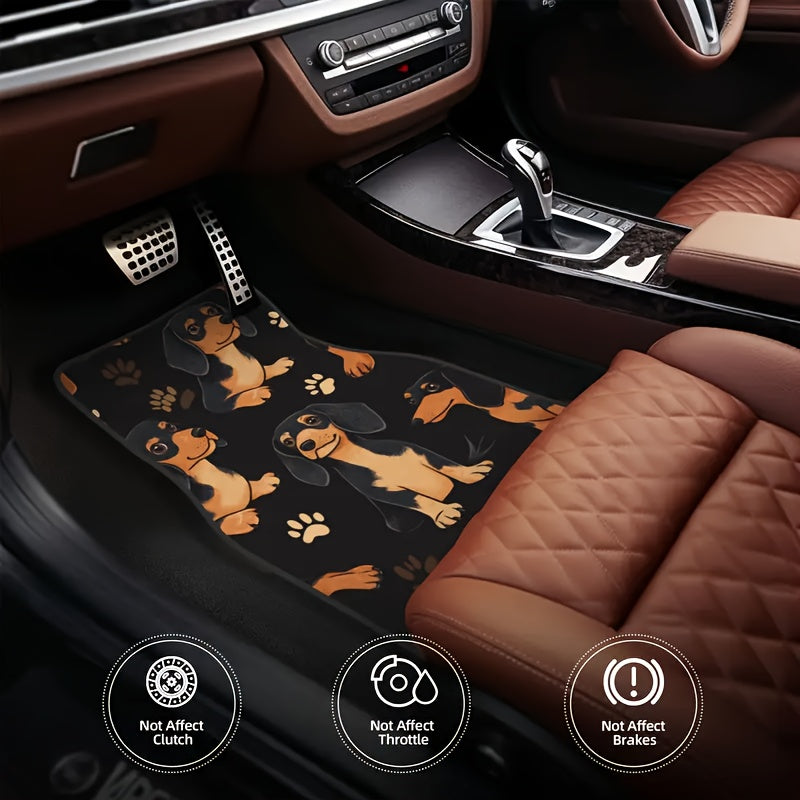 4pcs Dachshund Car Floor Mats with Playful Puppy & Paw Print Design - Non-Slip All-Weather Polyester Mats for Cars, Trucks, SUVs - Easy Clean Fit Auto Accessories, Ideal Gift for Pet Lovers, Dachshund Car Accessories, Easycle