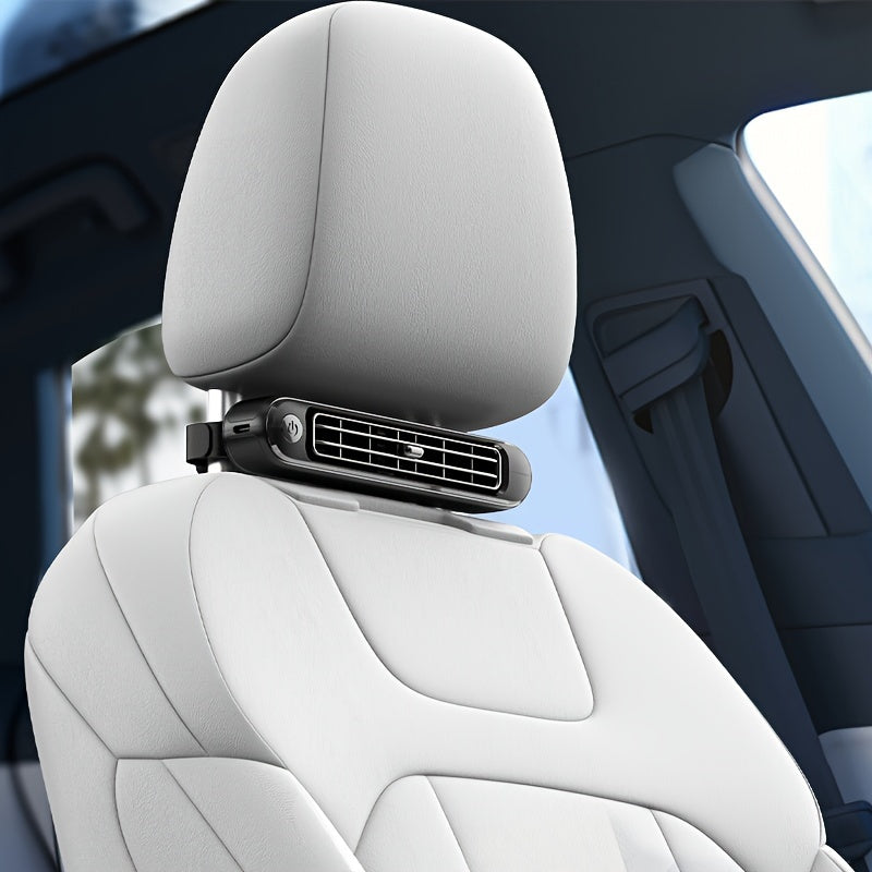 3-Speed MEMO Portable Car Seat Fan - USB Powered, Leafless Design for Vehicle Comfort, Adjustable Cooling for Headrest & Backrest, No Battery Required