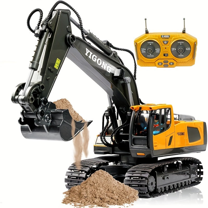 1pc YIGONG 9-Channel Remote Control Excavator Toy - 2.4Ghz Construction Vehicle with Alloy Metal Cap, Lights & Sounds, Rechargeable Battery - Ideal for Boys & Girls, Perfect Halloween, Thanksgiving, Christmas Gift