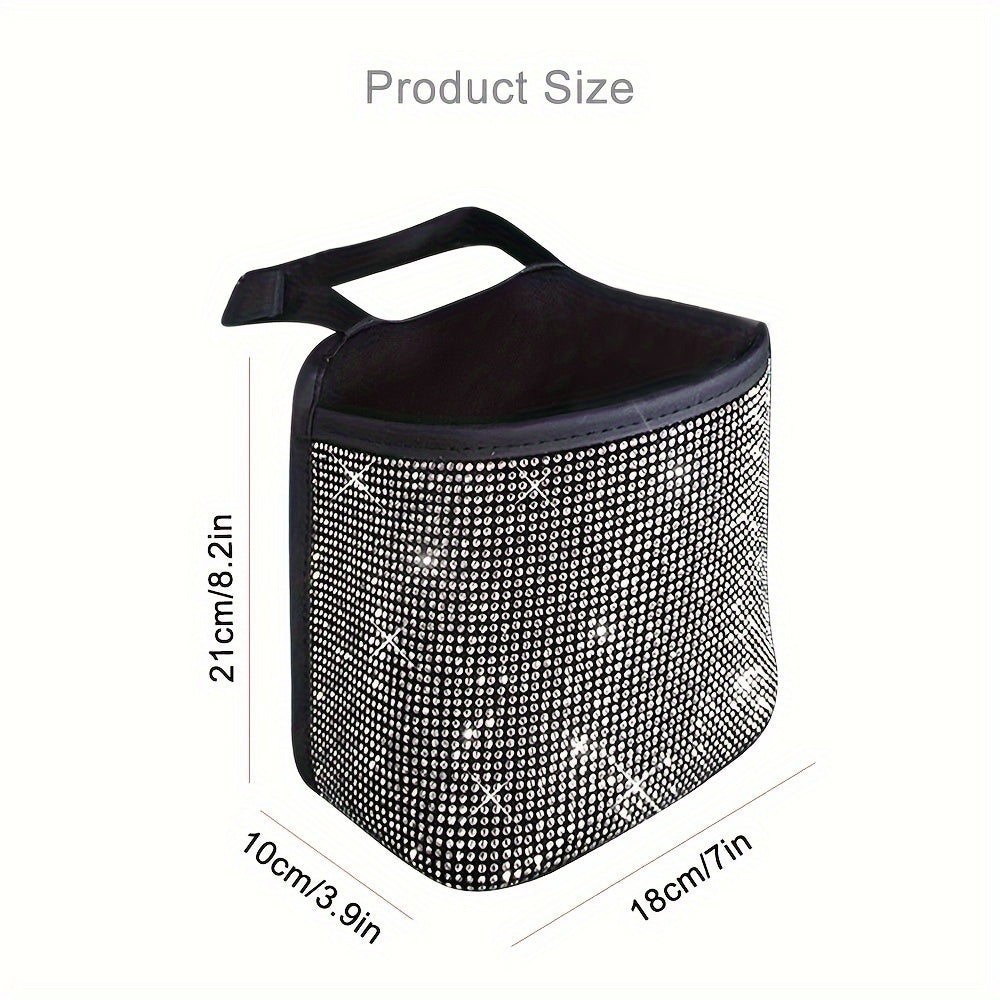 1pc Bling Car Seat Back Hanging Storage Bag - White Rhinestones Seat Back Storage Pocket - For Car Organization & Trash Disposal - Suitable for All Car Models - Perfect Gift for Car Enthusiasts