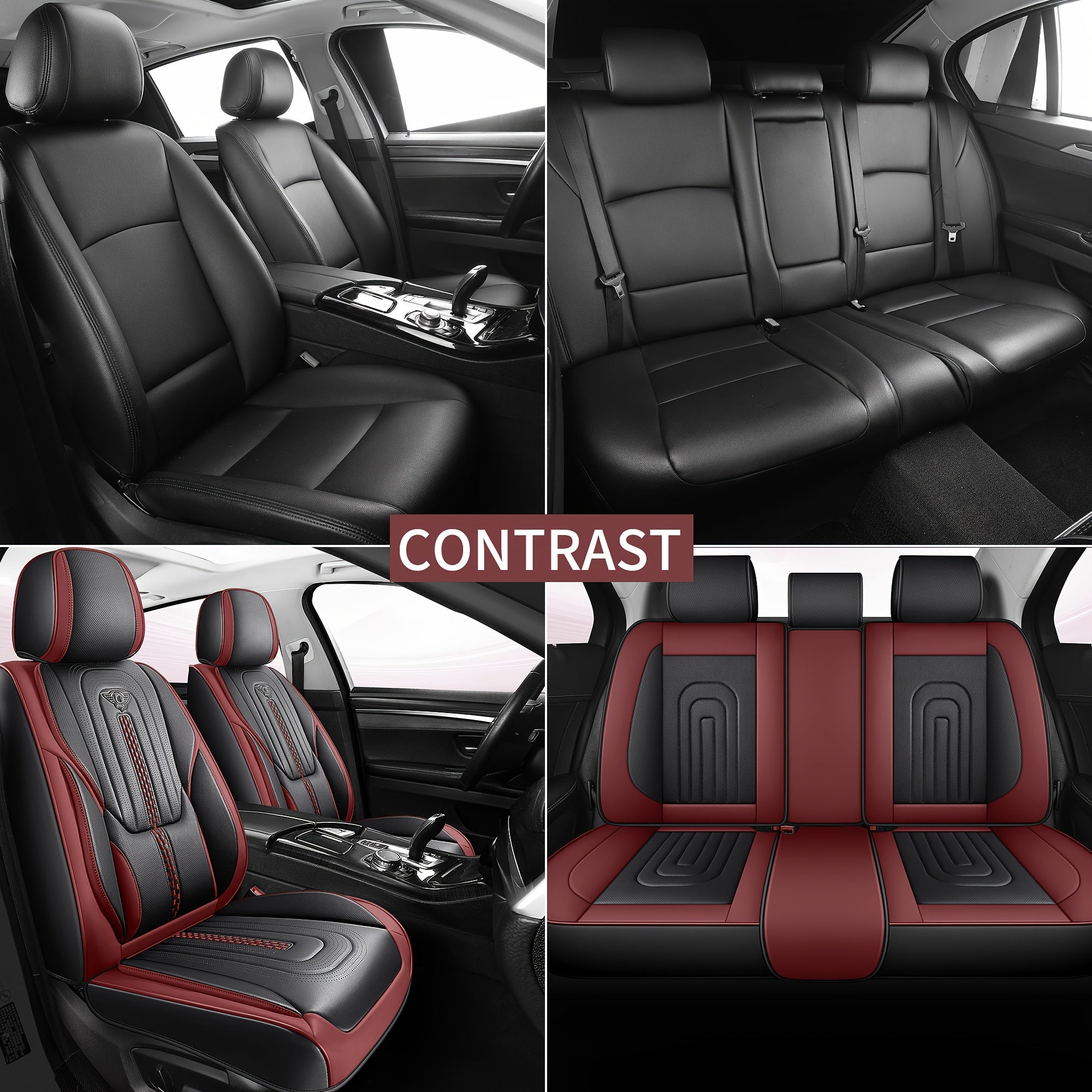 Red Rain PU Leather Car Seat Cover Breathable Universal Car Seat Covers For Front And Rear Seats 13pcs Automotive Seat Cushion Cover Fit Car Truck SUV Van