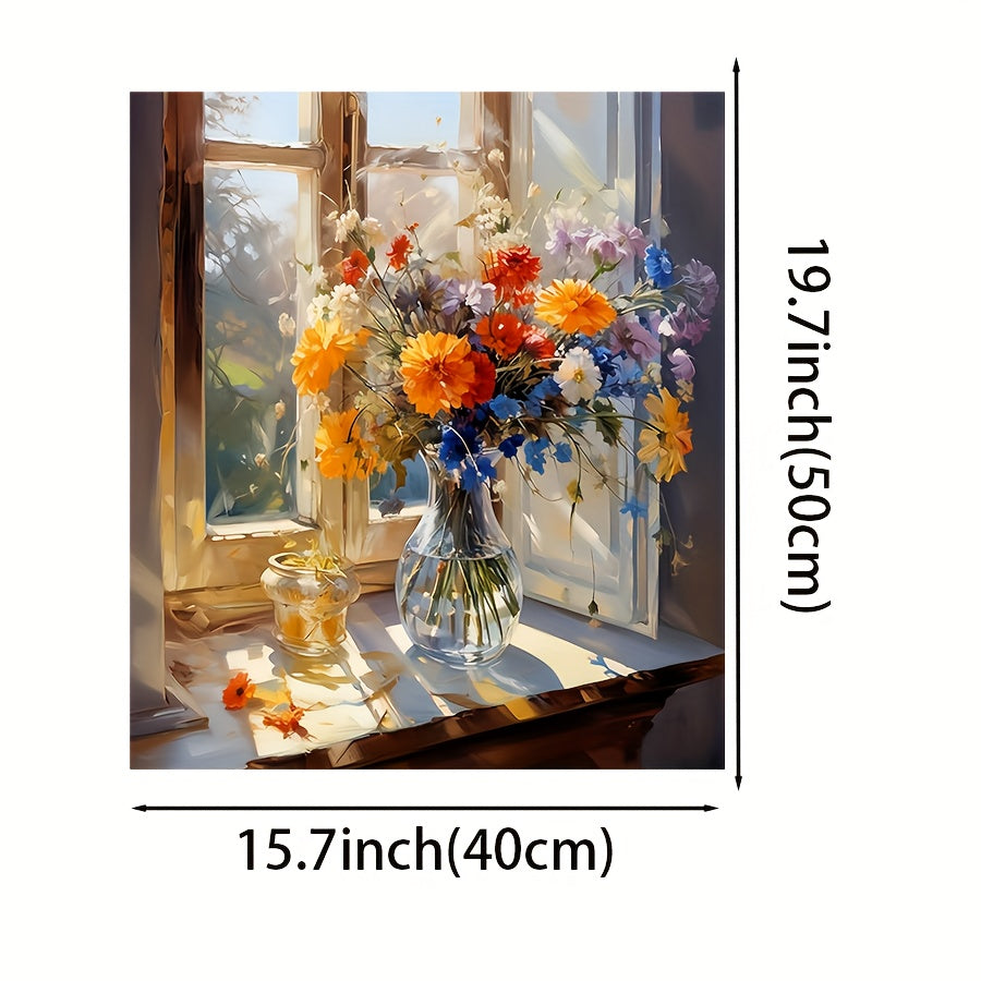 Paint By Numbers Kit For Adults - Still Life Flowers By The Window, 19.7 X 15.7 Inch Canvas, Eco-Friendly Acrylic Paints & Brushes Included (No Frame)