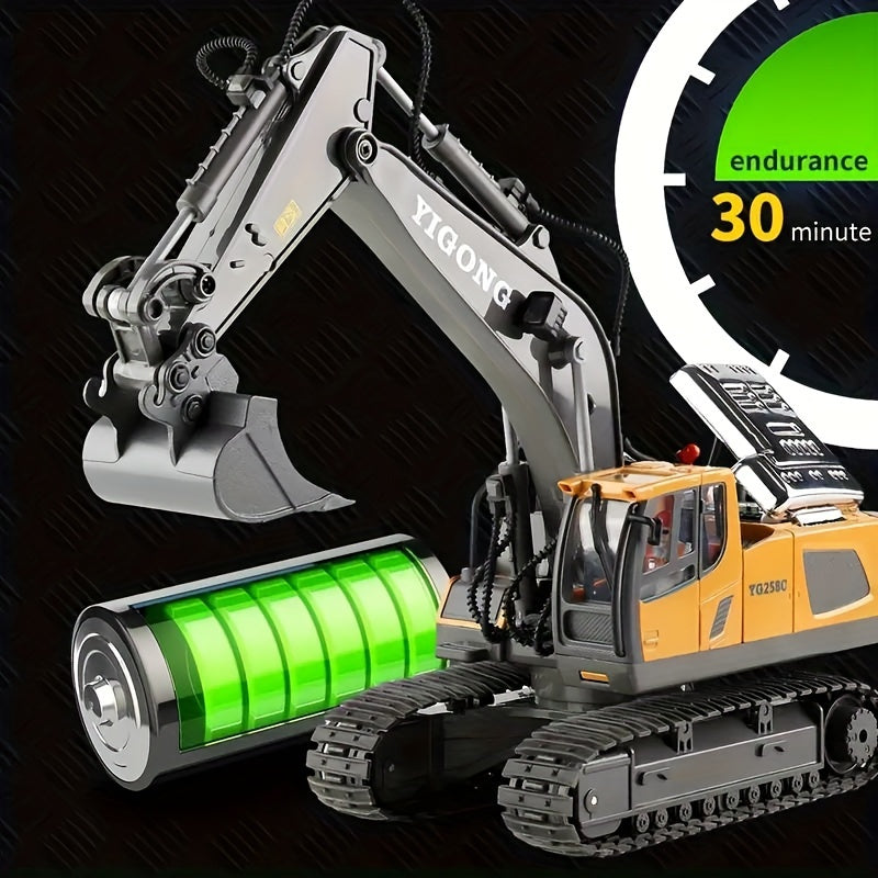 11-Channel Remote Control Alloy Excavator - Construction Vehicle Toy with High-Tech Engineering Design, Plastic Body, and Electronic Functions for Kids - Perfect Holiday Gift for Children
