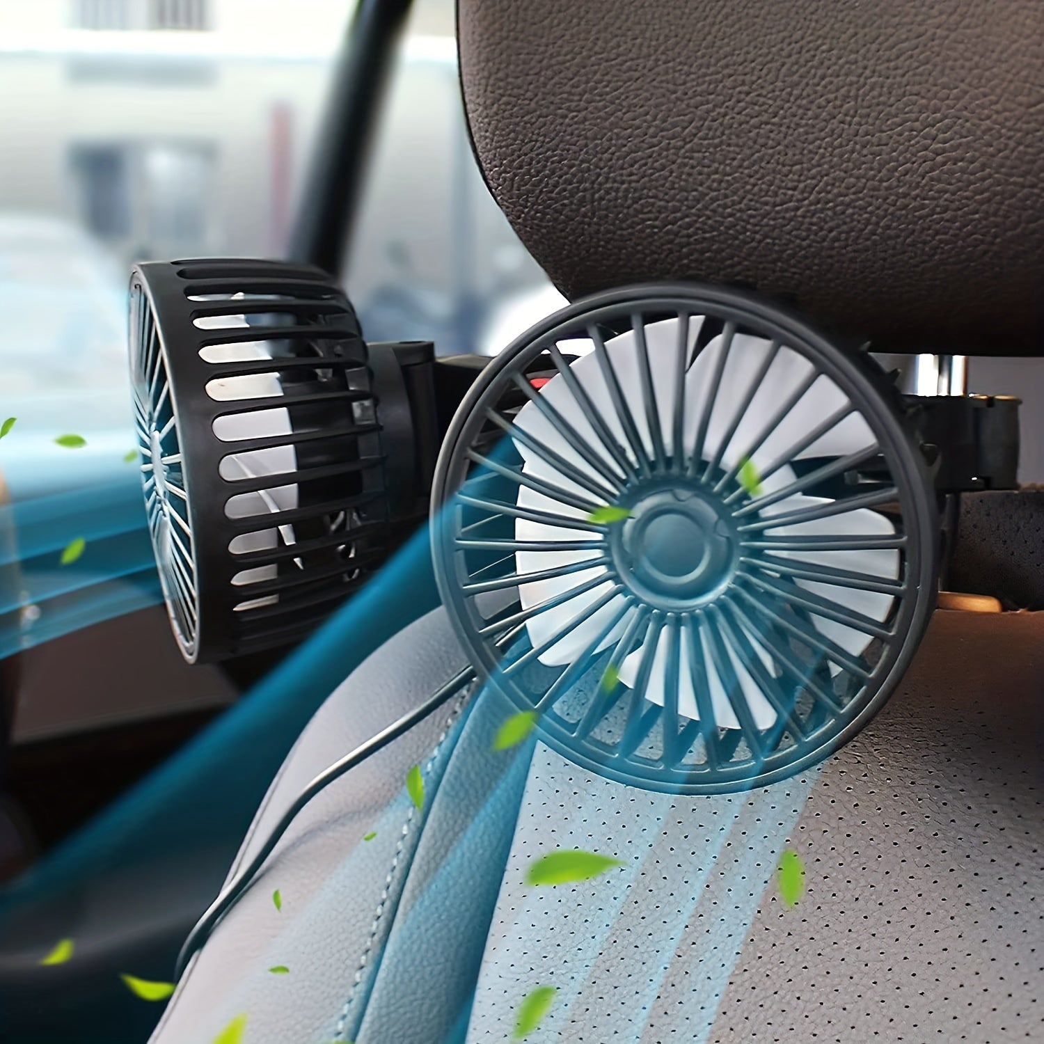 1pc High-Power Dual-Head Car Fan - 360° Rotating Ventilation, Quiet Operation & Secure Clip-On Base - Ideal for Vehicle & Home Use