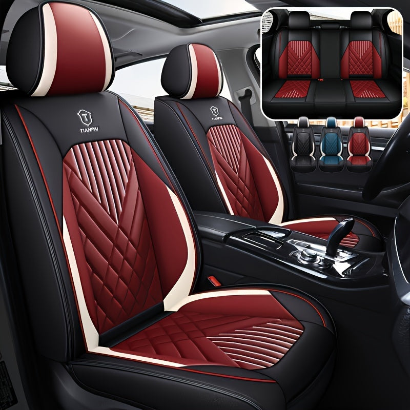 Luxury Full Faux Leather Car Seat Covers - Fit for 5-Seater Vehicles, Breathable & Stylish, All-Season Comfort