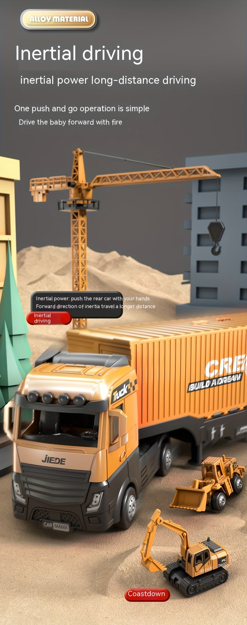 Super Large Alloy Container Engineering Vehicle Set Toy Container Ejectable Large Crane Model Boy As Halloween Gift