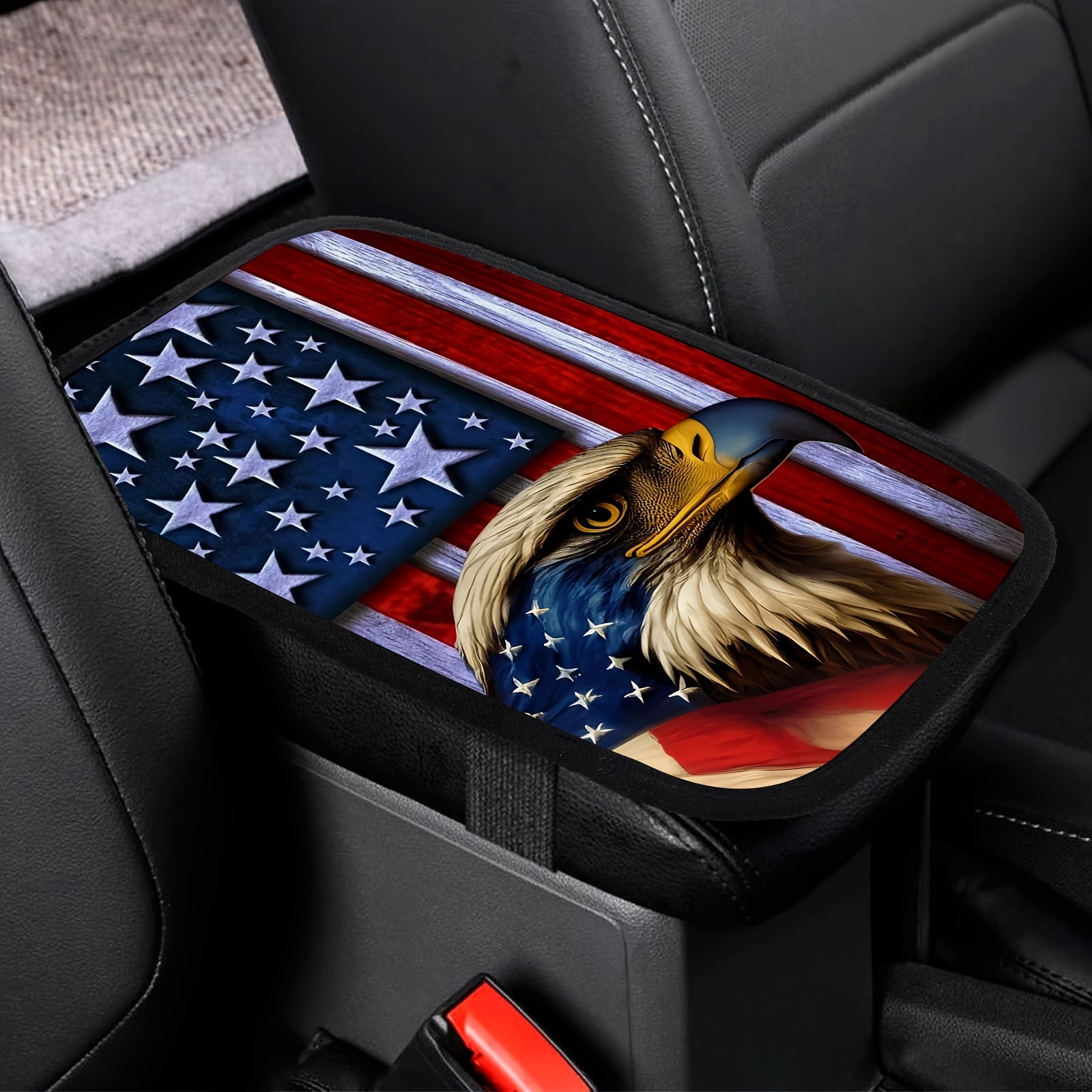 1pc Premium American Flag Eagle Pattern Car Center Console Cover - Bench Seat Consoles with Armrest Box Pad, Soft Touch Interior Decoration, and Stylish Design for Enhanced Driving Experience