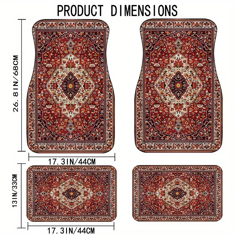 Set of 4 Universal Vintage Moroccan Car Floor Mats, Suitable for Front And Rear Seat Protection in All Vehicles, Stylish And Durable Automotive Accessories, All-Season Car Carpets for Interior Decoration, Enhancing Your Car'S
