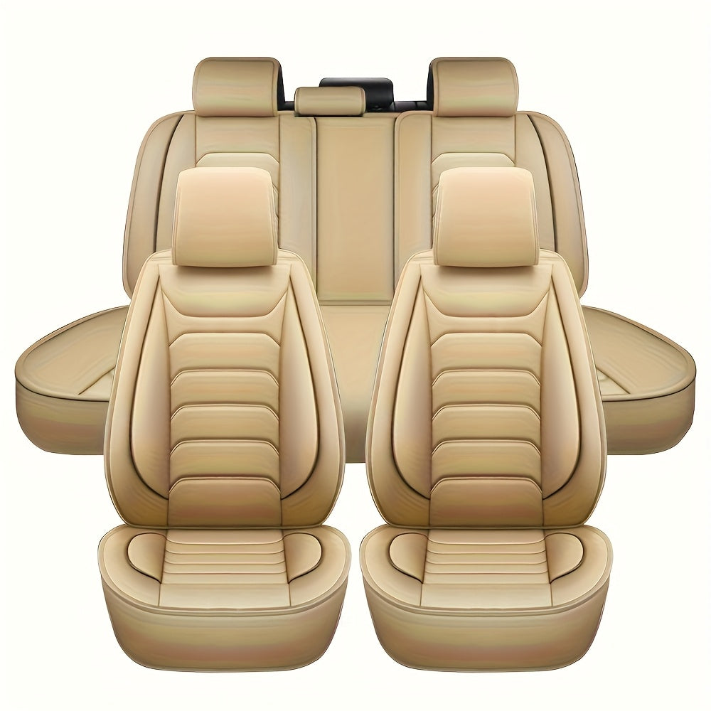 5-Seat Full Set Faux Leather Car Seat Covers - Waterproof All-Weather Protection, Full Surrounded Cushion Protector with Soft Foam Padding, Precise Fit for Cars, Trucks, Sedans & SUVs - Easy Installation, Durable Automotive I