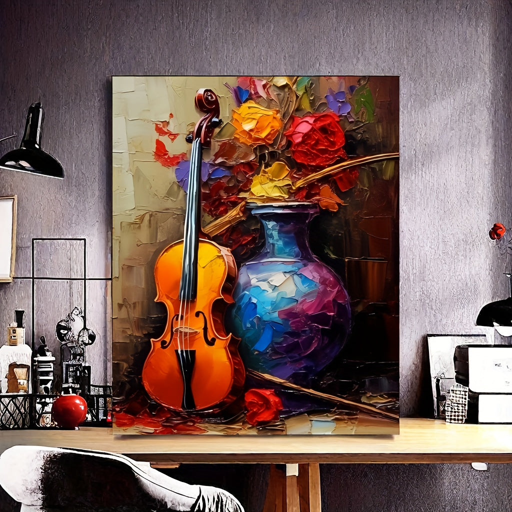 Diy Paint By Numbers Kit - Violin & Flowers Still Life | 19.7X15.7" Canvas | Eco-Friendly Acrylic Paints & Brushes Included (Frame Not Included)