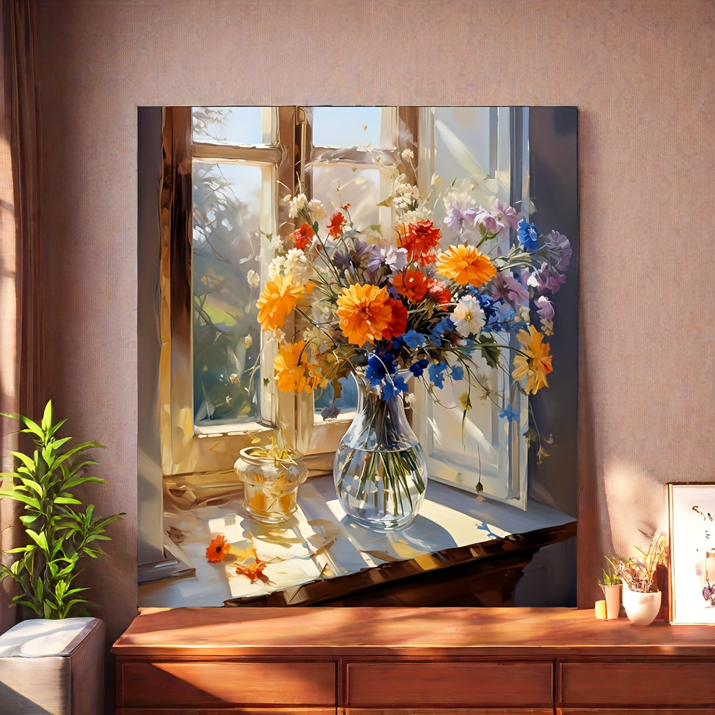 Paint By Numbers Kit For Adults - Still Life Flowers By The Window, 19.7 X 15.7 Inch Canvas, Eco-Friendly Acrylic Paints & Brushes Included (No Frame)