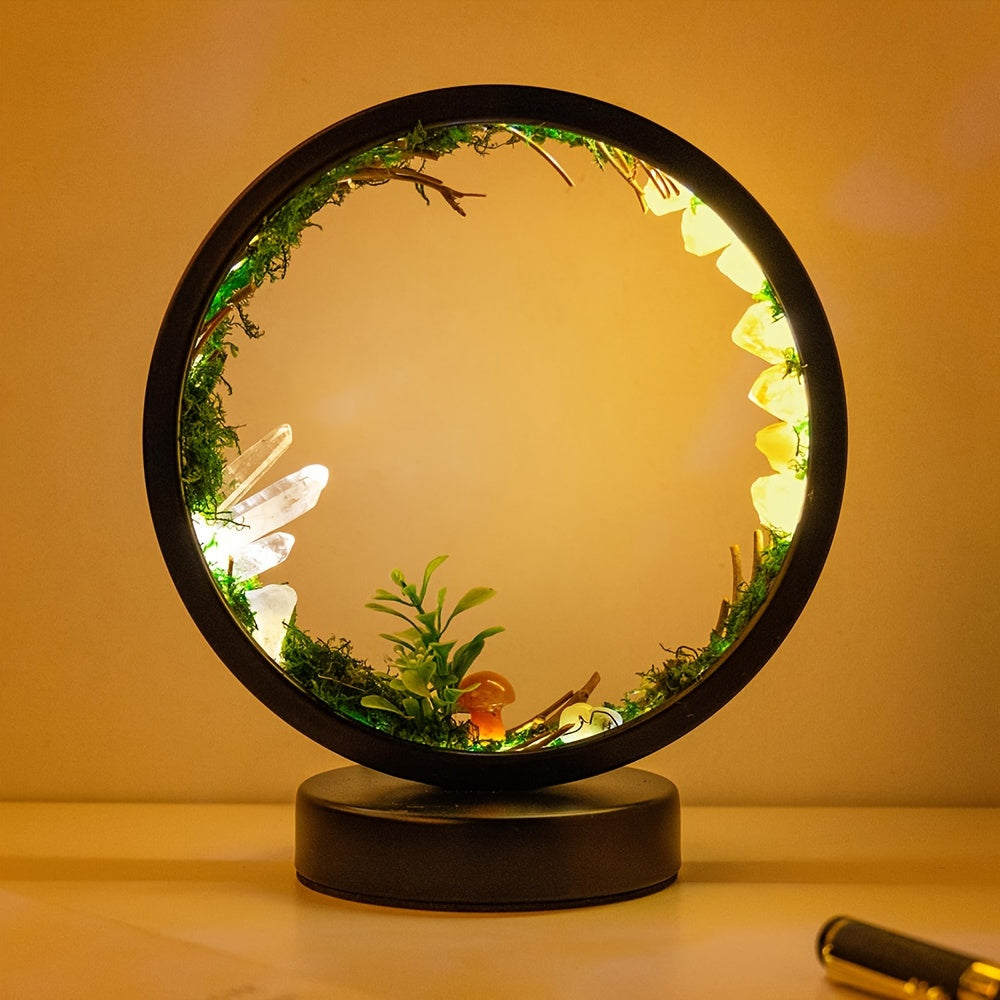 [Natural Crystal Lamp] Natural Crystal Table Lamp - Forest Eco Style Ambient Lamp - Therapeutic Crystal Night Lamp with USB Port and 3 Colours Dimming Patterns for Bedroom Bedside Lamp Office Desk Lamp Home Decor Holiday Gift