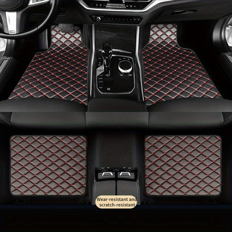 Universal Fit 4-Piece Car Floor Mats Set - Durable PVC Leather Embroidered Vehicle Foot Pads, Waterproof and Wear-Resistant Auto Floor Liners