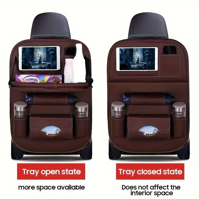 1/2pcs Upgrade Your Car Trip With The All-Ln-One Multi-Function Bag Storage Rear Seat Organizer - Lncluding Foldable Table Tray, Floor Mat, Tissue Box, Cup Holder, Umbrella Holder, Laptop Table And Car Tray!