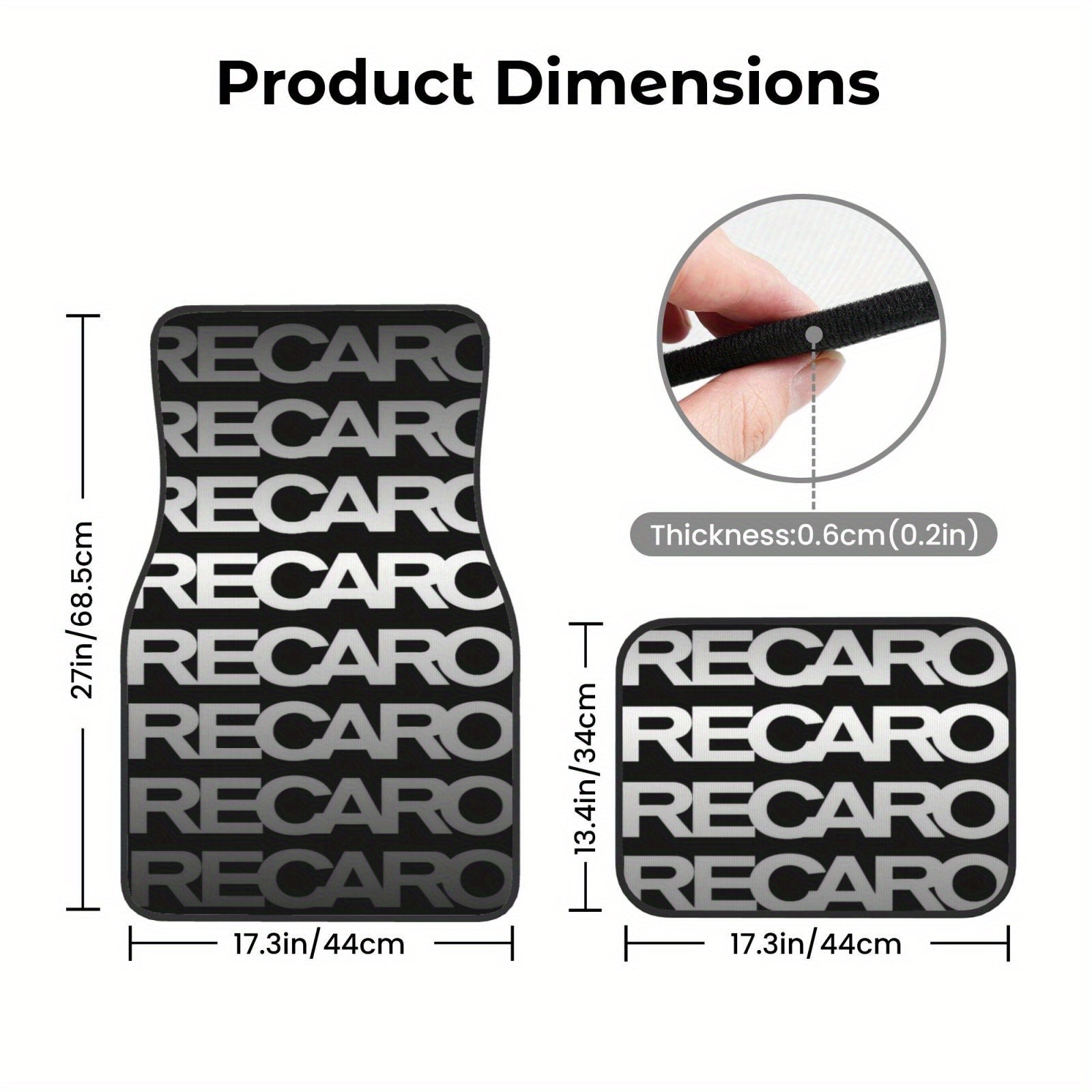 4pcs universal SUV car floor mats, RECARO letter theme elements suitable for all vehicles front and rear seats, fashionable and durable car accessories, all-season universal car decoration accessories for interior decoration.