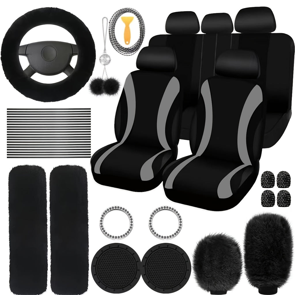 45pcs Car Seat Set Plush Pendant Steering Wheel Universal Car Accessories Interior Set - The Perfect Choice For Fashionable Ladies, christmas gifts