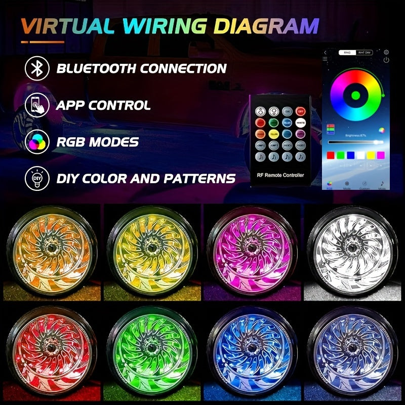 Car Environment Lights, 15.5 Inch Wheel Light Kit, Christmas Decoration, Truck Wheel Rock Lights, Can Be Controlled By Remote Control And APP Simultaneously Lock Function, Mobile App Music Rhythm Control LED Lights, Car High