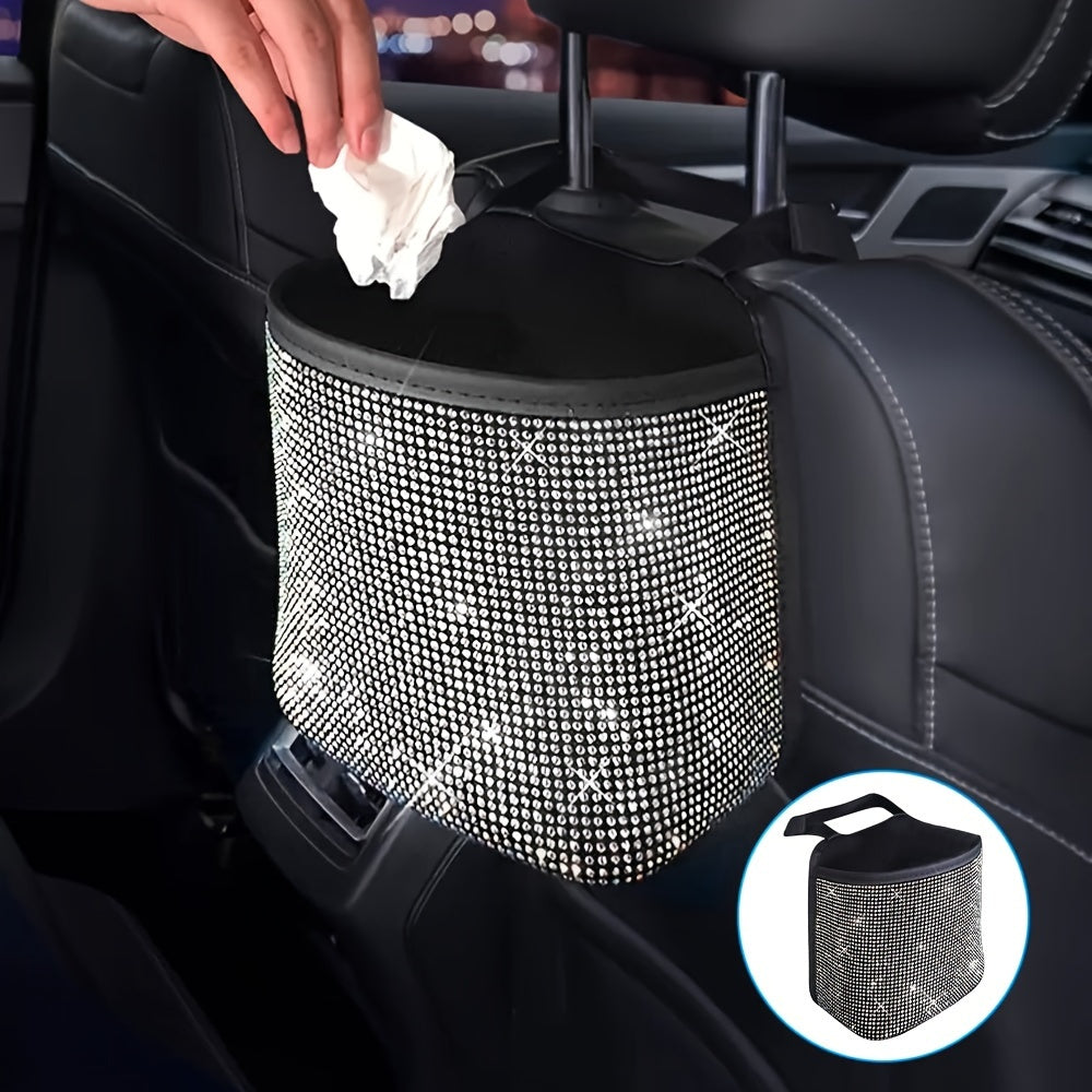 1pc Bling Car Seat Back Hanging Storage Bag - White Rhinestones Seat Back Storage Pocket - For Car Organization & Trash Disposal - Suitable for All Car Models - Perfect Gift for Car Enthusiasts