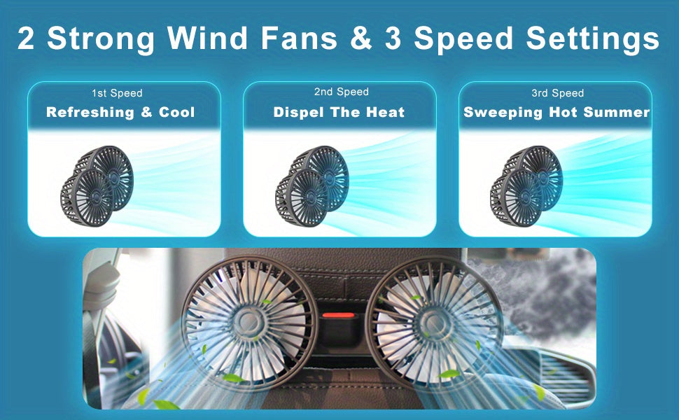 1 Pc Car Fan, Car Small Air Conditioner, Double-headed Rear Fan, Strong Wind, 360 Degrees Rotation, Large Air Volume, Subwoofer Operation, Base Fixed Clip Mounting Method, Suitable For Car Home