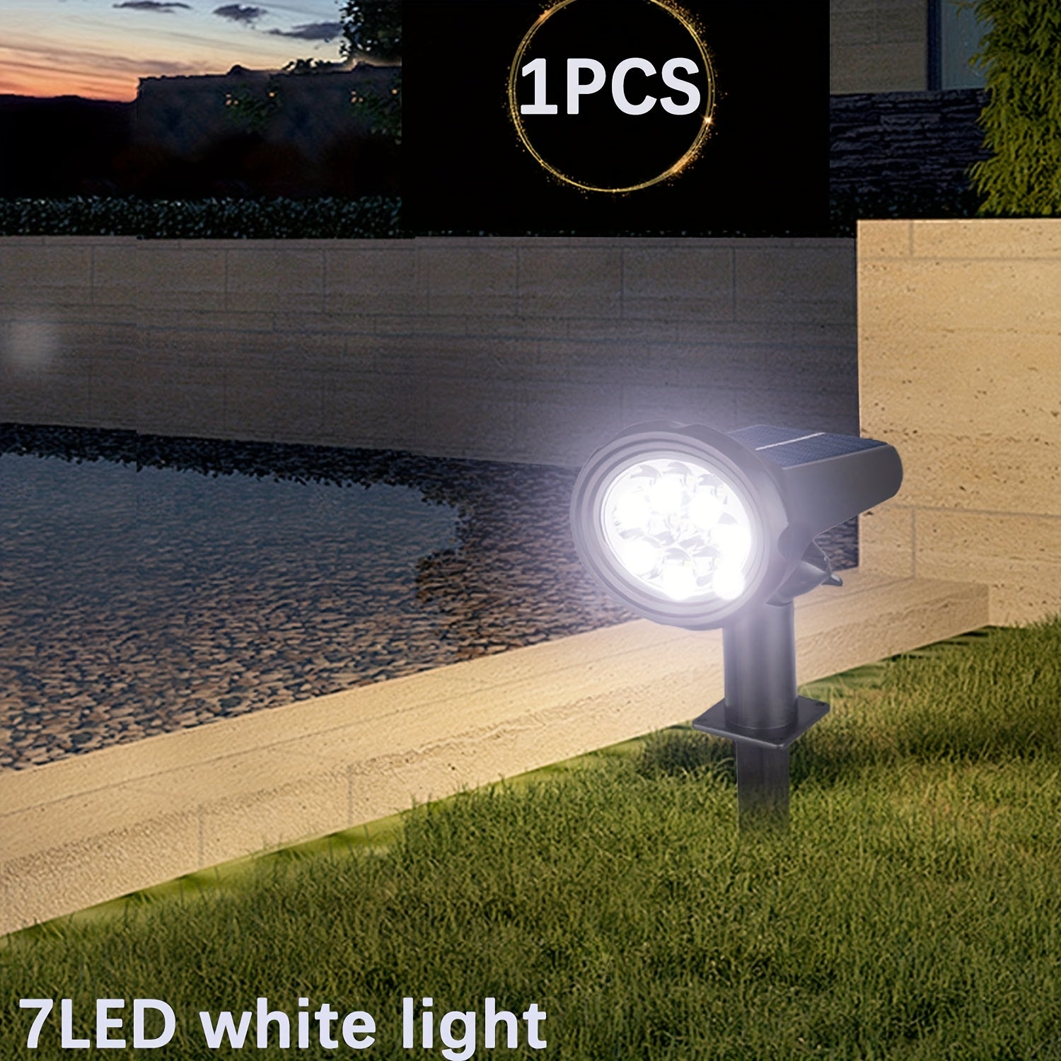 1/2pcs 7LED Solar Lamp -  IP44, Outdoor Environment Lighting, Solar Charging, Lithium Battery, 1200mAh, Plastic Structure, Semi-buried, Outdoor Lighting Solution - Modern Outdoor Lamp - Durable Plastic