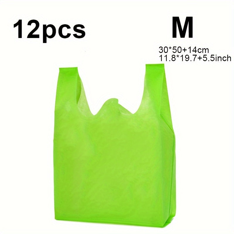 12-Pack Reusable Non-Woven Tote Bags, 4 Assorted Sizes, Eco-Friendly Grocery Shopping Bags, Multipurpose Storage & Gift Bags for Halloween, Christmas, Party Supplies - Suitable for Ages 14+