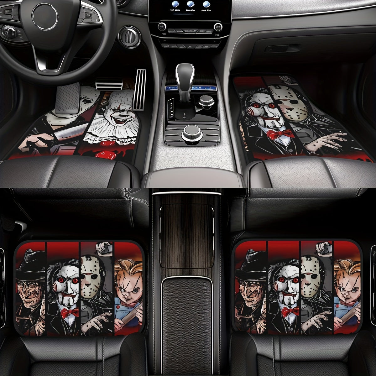 4pcs Anime Halloween Car Floor Mats Set - Fit, Non-Slip, Waterproof & Easy to Clean - Perfect for Front & Rear Seats
