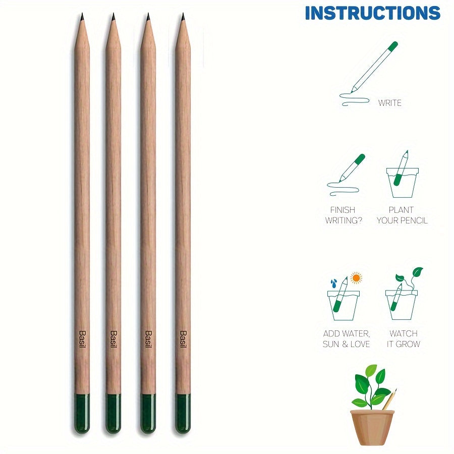 Plantable Wooden Pencil with Herb Seeds - Eco-Friendly Graphite Writing Pens with Flower Fruits - Sustainable Organic Gift for Gardeners and Writers